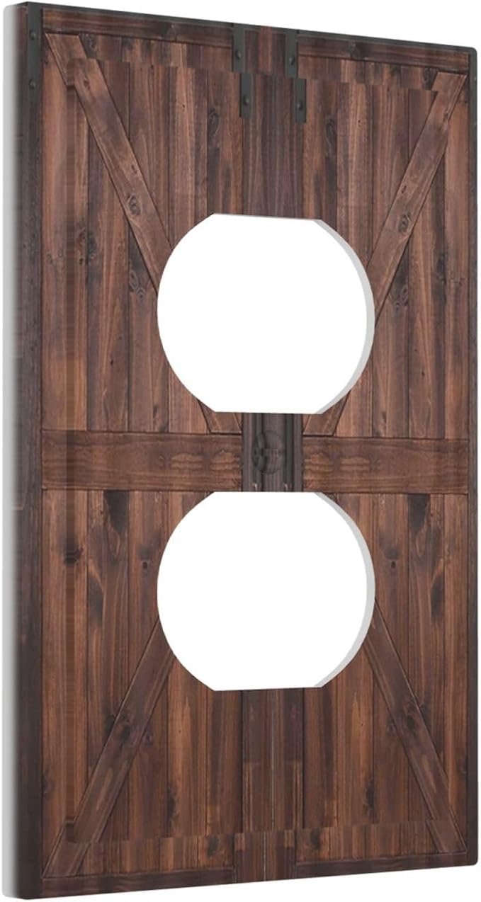 Decorative Outlet Covers Vintage Brown Farmhouse Barn Door 1 Gang Duplex Light Switch Cover Plate Unique Wall Plates for Electrical Outlets Switch Plate Covers for Bedroom Home Decor