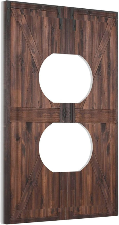 Decorative Outlet Covers Vintage Brown Farmhouse Barn Door 1 Gang Duplex Light Switch Cover Plate Unique Wall Plates for Electrical Outlets Switch Plate Covers for Bedroom Home Decor