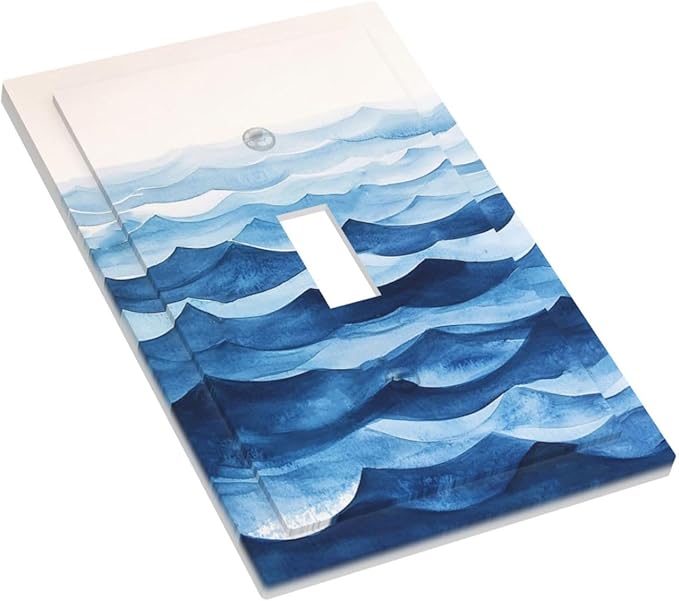 Decorative Light Switch Cover Plate Blue Watercolor Textured Abstract Ocean Wave 1 Gang Single Toggle Wall Plate Electrical Outlet Covers Decorate Switch Plate Cover for Bedroom living Room Decor