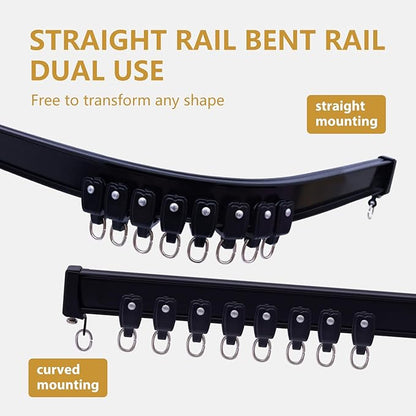 Bendable Ceiling Curtain Track Ceilings Mount or Wall Mounted Heavy-Duty Room Divider Curtains Rails for Living room Bedroom Shower Privacy RV Garage Dividers with Clips，Black 21 FT