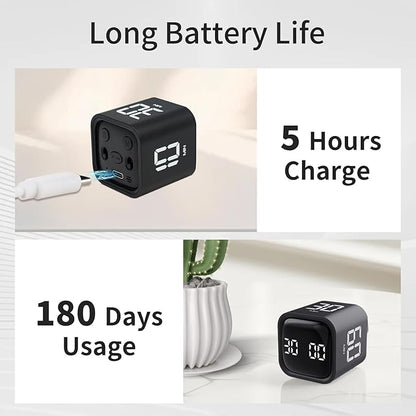 Productivity Timer Flip Gravity Sensor Cube Timer Countdown & Countup,Mute & Vibrate & Sound，5/10/30/60min & Custom Timing, Perfect for ADHD,Work,Learning,Kitchen Cooking (2 Black)