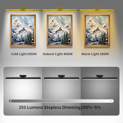 24.4" Wireless Picture Lights, Rechargeable Battery Art Display Light with Remote Control, Dimmable/Timer Off Dartboard Light, 3 Lighting Modes Full Metal Painting Display Lights (Gold-1Pack)