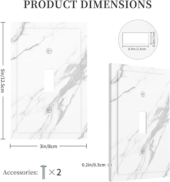 Decorative Light Switch Cover Modern White Gray Marble 1 Gang Single Toggle Device Electrical Faceplate Switchplates Decorator Outlet Wall Plate for living Room Bathroom Decor