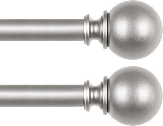KAMANINA 2 Pack Curtain Rods 32 to 58 Inch (2.6-4.8ft), 7/8 Inch Single Heavy Duty Curtain Rods for Windows Adjustable Decorative Drapery Rod with Round Finials, Antique Silver