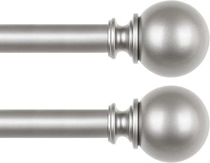 KAMANINA 2 Pack Curtain Rods 32 to 58 Inch (2.6-4.8ft), 7/8 Inch Single Heavy Duty Curtain Rods for Windows Adjustable Decorative Drapery Rod with Round Finials, Antique Silver