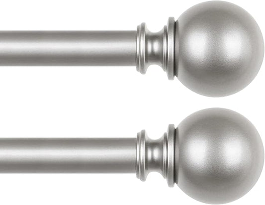 KAMANINA 2 Pack Curtain Rods 32 to 58 Inch (2.6-4.8ft), 7/8 Inch Single Heavy Duty Curtain Rods for Windows Adjustable Decorative Drapery Rod with Round Finials, Antique Silver