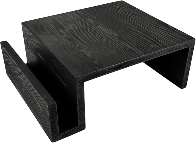 Wooden Couch Arm Tray – Sofa Armrest Table with Book & Magazine Holder, Perfect for Coffee & Remote Control, Solid Wood (Black)