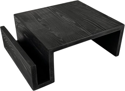 Wooden Couch Arm Tray – Sofa Armrest Table with Book & Magazine Holder, Perfect for Coffee & Remote Control, Solid Wood (Black)