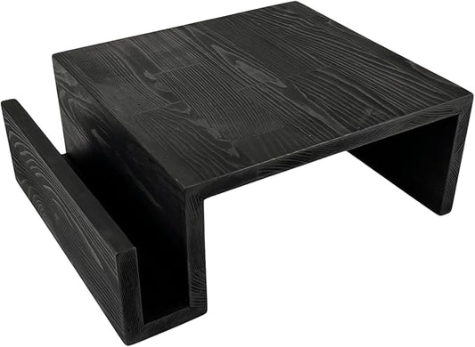 Wooden Couch Arm Tray – Sofa Armrest Table with Book & Magazine Holder, Perfect for Coffee & Remote Control, Solid Wood (Black)