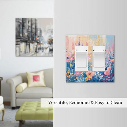 Decorative Outlet Covers Colorful Watercolor Flowers Wildflower Plants 2 Gang Double Rocker Light Switch Cover Plate Electrical Switch Plate Cover Decorate GFCI Wall Plate for Bathroom Home Decor
