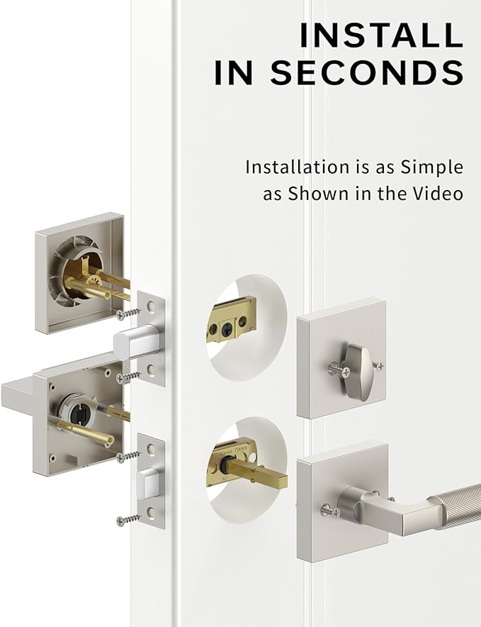 Asidrama Premium Brushed Satin Nickel Zinc-Alloy Front Door Lock Set: Double Cylinder Deadbolt, Heavy Duty Security Handleset for Left/Right Exterior Doors, Universal Entry Locks (1 Pack)