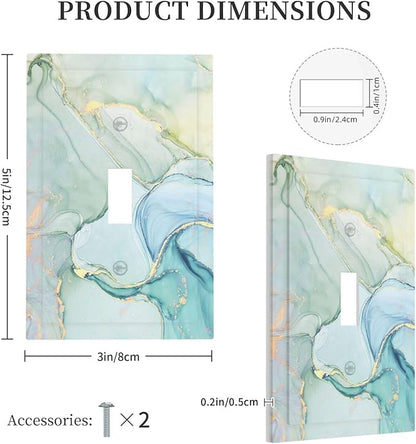Decorative Light Switch Cover Teal Gold Marbling Turquoise 1 Gang Single Toggle Device Electrical Faceplate Switchplates Decorator Outlet Wall Plate for Bathroom living Room Decor