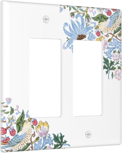 Decorative Outlet Covers Retro Morris Strawberry Rustic Plant Bird 2 Gang Wall Plate Double Rocker Two Switch Wall Cover Plate Jumbo Dual GFCI Faceplate for Bedroom Decor