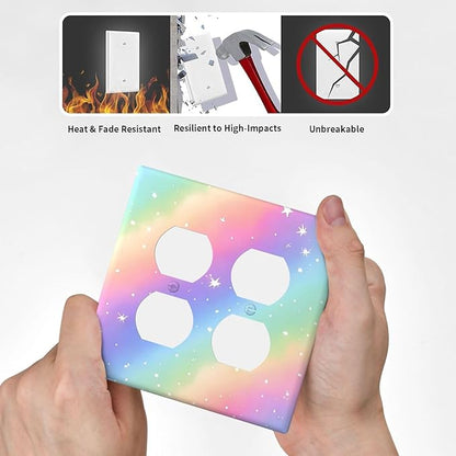 Decorative Outlet Covers Pink Blue Purple Iridescent Rainbow 2 Gang Light Switch Cover Plate Double Duplex Wall Plates for Electrical Outlets Switch Plate Covers for Bedroom Home Decor