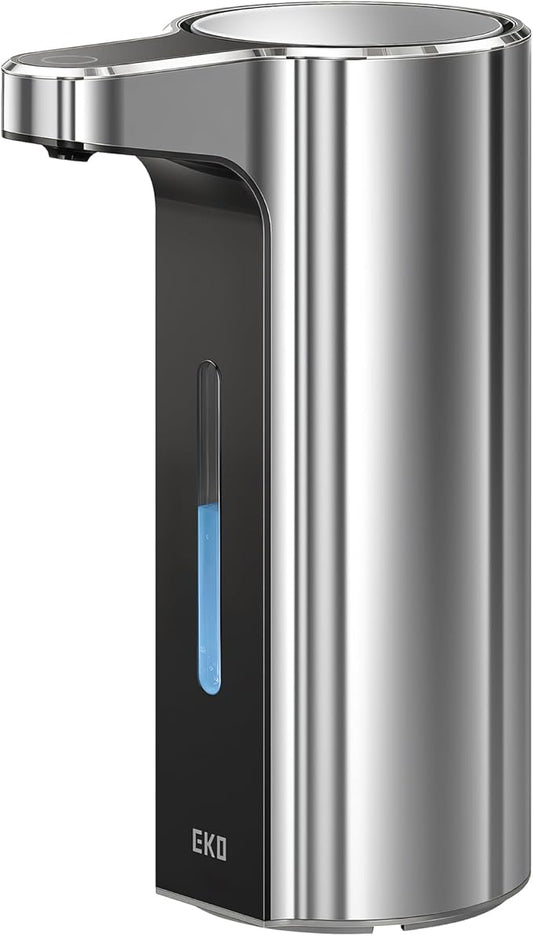 EKO Aroma Pro 13.5 fl oz Touchless Automatic Liquid Soap Dispenser, Rechargeable Hand & Dish Soap Dispenser for Bathroom and Kitchen, Waterproof, Adjustable Volume Control (Chrome Metallic)