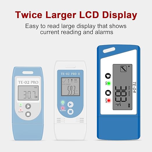TE-04 10 pcs Temperature Data Logger with External Probe, Large Display,Pause Recording Function, Auto PDF& CSV Report, 35,000 Points, Temperature Recorder for Cold Chain Shipping Vaccine Storage