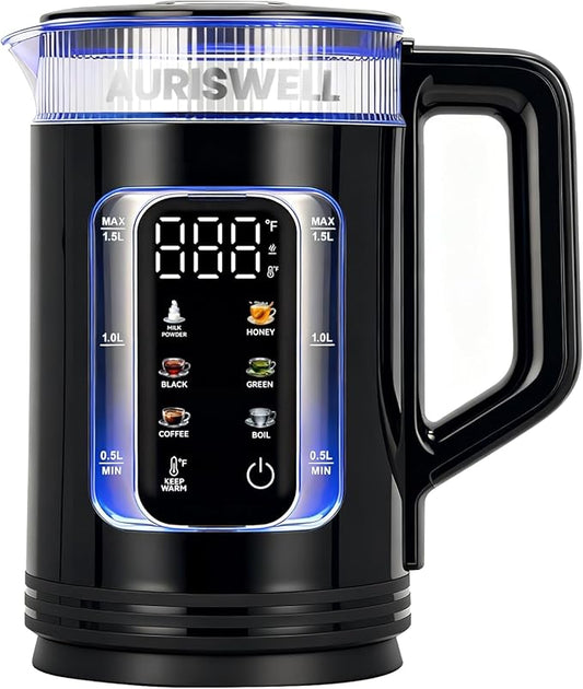 Electric Tea Kettle with Temperature Control, 1.5L Glass smart Water Boiler for Tea, Coffee & Boil, Automatic Shut Off, 12h Keep Warm & One-Touch 6 Presets