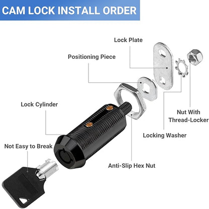 Black Cam Locks RV Storage Locks Keyed Alike, 1-1/2” Fits on 1-1/4” Max Door Thickness, RV Compartment Locks for Camper Trailer Cabinet Locks with Keys (Black 1-1/2 Inch 2Pack)