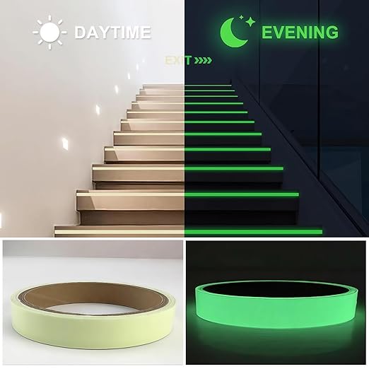 Glow in The Dark Tape 0.5Inch x 40FT - Fluorescent Glow Tape High-Adhesion Waterproof,Fluorescent Safety Tape, Photoluminescent for Stairs, Bikes, Outdoor Gear,Halloween DIY，Walls and Exit Sign