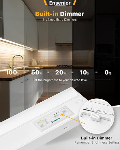 Ensenior 18 Inch LED Under Cabinet Lighting Hardwired, 5CCT, 10W 650LM, 2700K/3000K/3500K/4000K/5000K, Wired Under Cabinet Lights, Dimmable Under Counter Lights for Kitchen, FCC, 1 Pack