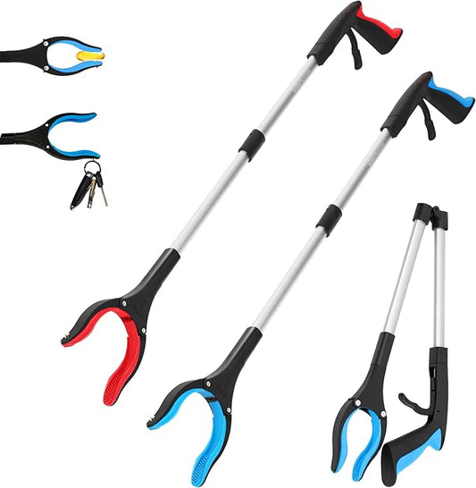 Grabber Reacher Tool - 32” Reacher Grabber Tool with Strong Magnetic and Swivel Head - Heavy Duty Pick Up Stick Grabbers for Seniors, Surgery Recovery Must Haves Gifts(Red + Blue)