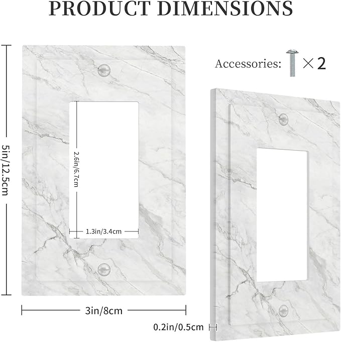 Decorative Outlet Covers Marble Granite White And Grey 1 Gang Single Rocker Light Switch Cover Plate Wall Plates GFCI Faceplate for Home Bedroom Decor