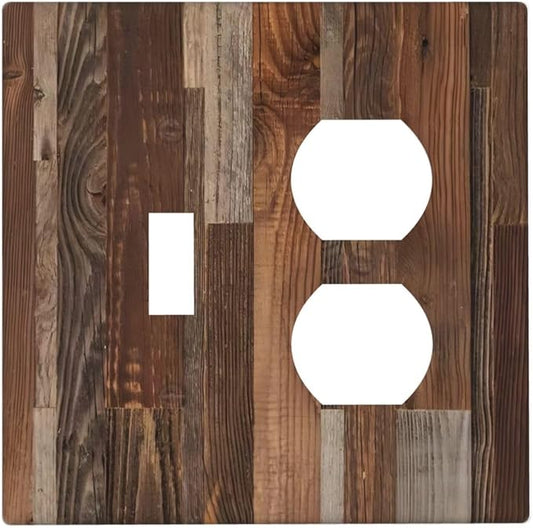 Vintage Brown Wooden Boards Print Wood Grain Wallplates 1 Toggle 1 Duplex Switch Plate Electrical GFCI Faceplate Decorative Light Switch Covers for Farmhouse Home Decor
