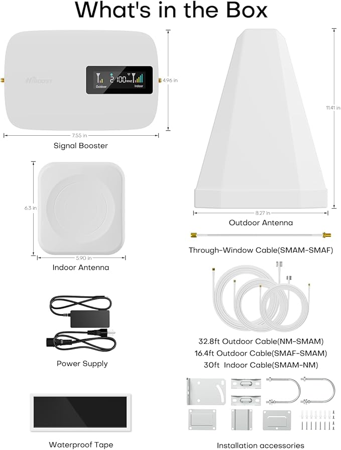 Cell Phone Booster for Home Office | Up to 2500 Sq Ft | Cell Phone Signal Booster Boosts 5G, 4G LTE for All U.S. Carriers—Verizon, AT&T, T-Mobile&More | HD Display | App Support | FCC Approved