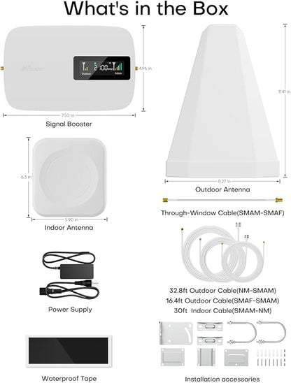 Cell Phone Booster for Home Office | Up to 2500 Sq Ft | Cell Phone Signal Booster Boosts 5G, 4G LTE for All U.S. Carriers—Verizon, AT&T, T-Mobile&More | HD Display | App Support | FCC Approved