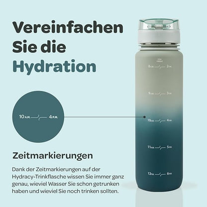 Hydracy Water Bottle with Time Marker -Large 32oz BPA Free Gradient Water Bottle - Leak Proof Gym Bottle with Fruit Infuser Strainer & Times to Drink -Ideal for Fitness Sports & Outdoors