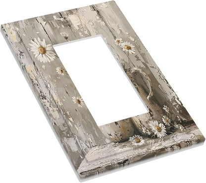 Decorative Outlet Covers Vintage Rustic Floral White Daisy Flower Oil Painting Style 1 Gang Single Rocker Light Switch Cover Plate Wall Plates GFCI Faceplate for Home Farmhouse Decor