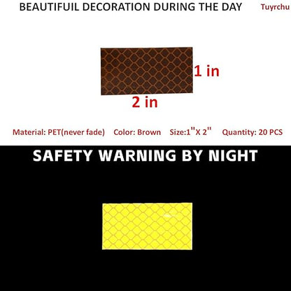 Non Fading Brown Reflective Stickers 1 inch X 2 inch, Outdoor Waterproof High Visibility Warning Safety Adhesive Reflector Tape (20 Pcs)