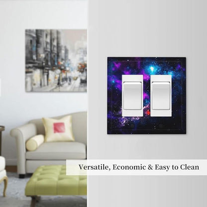 Outer Space Colorful Starry Sky Galaxy Planet Decorative Outlet Covers 2 Gang Double GFCI Rocker Electrical Wall Panels Light Switch Cover Plate for Bed Room Living Room Decor