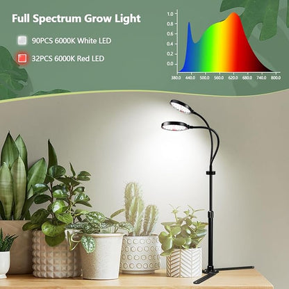 YEOLEH Grow Light for Indoor Plants Growing 6000K Full Spectrum LED Desk Lamp with Dimmable & Timer