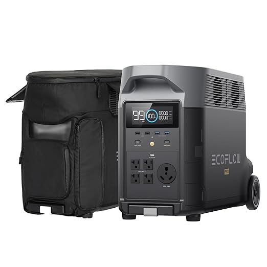 EF ECOFLOW Portable Power Station 3600Wh DELTA Pro with Bag, 2.7H to Full Charge, 5 AC Outlets, 3600W, 120V Lifepo4 Power Station with Expandable Capacity, Solar Generator for Home Use, Blackout, RV