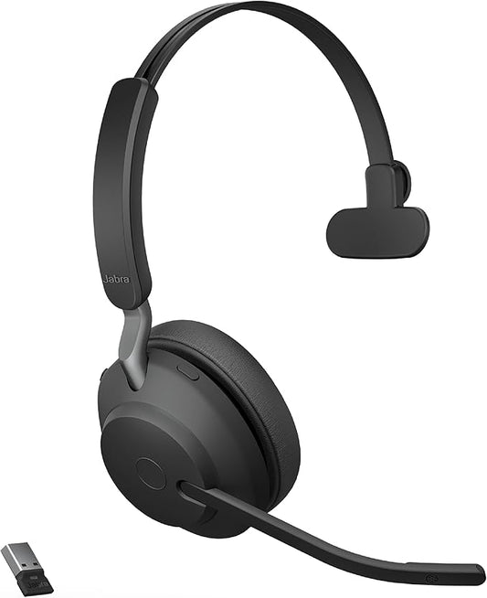 Jabra Evolve2 65 MS Wireless Headset with Link380a, Mono, Black – Wireless Bluetooth Headset for Calls and Music, 37 Hours of Battery Life, Passive Noise Cancelling Headphones