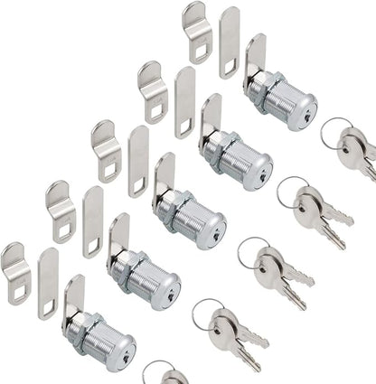 Cabinet Cam Locks Keyed Alike, 1-1/8” Cylinder Cam Locks for Tool Box RV Compartment Mailbox Vending Machine Drawer File Cabinet, Fits 7/8” Max Panel Thickness, Chrome Finish with 3 Cams and 2 Keys