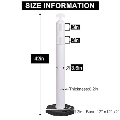 OrangeStar 9-Pack 42" Traffic Delineator Post Cones with Heavy Duty Rubber Base, White Safety Cones for Road, Parking Lot, Warehouse, Construction Zone Safety