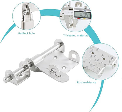 Alise 6 Inch Slide Bolt Gate Latch, Door Lock with Padlock Set, Heavy Duty Stainless Steel Barrel Bolts Safety Door Lock for Wooden Fence, Outdoor Fence,Shed Door Brushed Finish