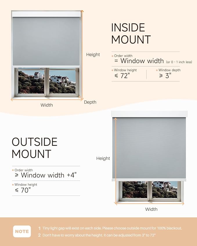 Smart Roller Shades for Windows, Alexa Blackout Motorized Blinds with Remote Control, Easy Install Automatic Electric Blinds for Indoor (28" W x 72" H, Gray Fabric & White Shell)