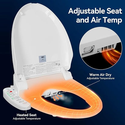Electric Bidet Toilet Seat, Filtered & Unlimited Warm Water, 8 Modes Spa Wash, Warm Air Dryer, Heated Seat, Self-Clean Stainless Steel Nozzle, HD Night Light. 10-year warranty. (TB-26EV, Round))