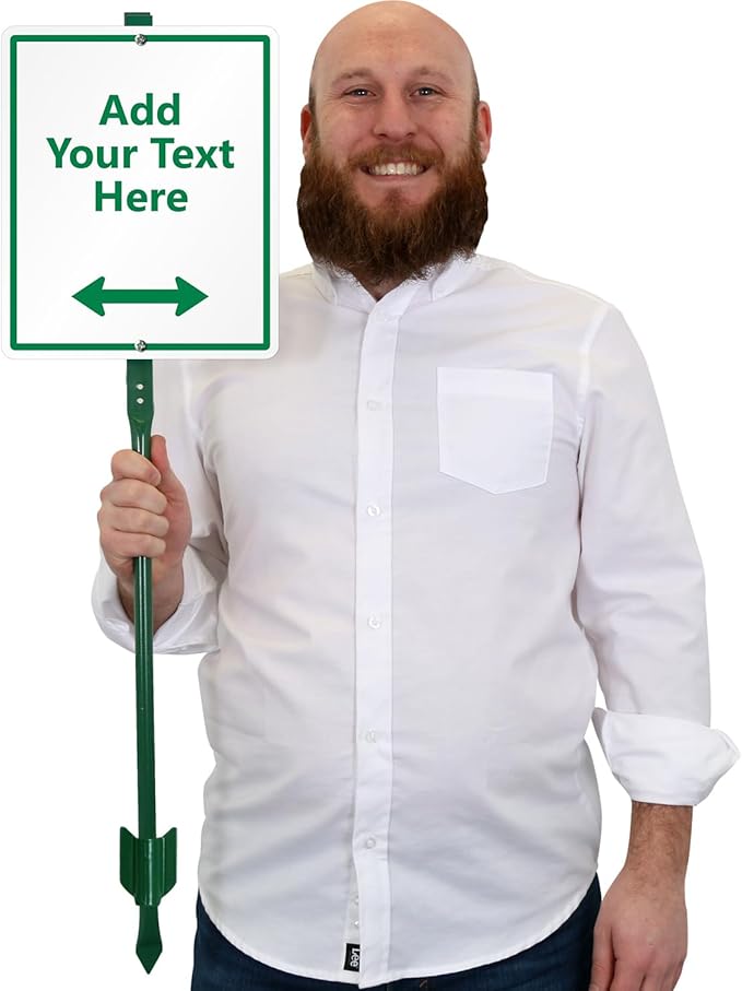 SmartSign 12 x 10 inch Custom Yard Sign with 3 foot Stake - Add Your Text & Choose Arrow, 40 mil Laminated Rustproof Aluminum, Set of 1, Made in USA