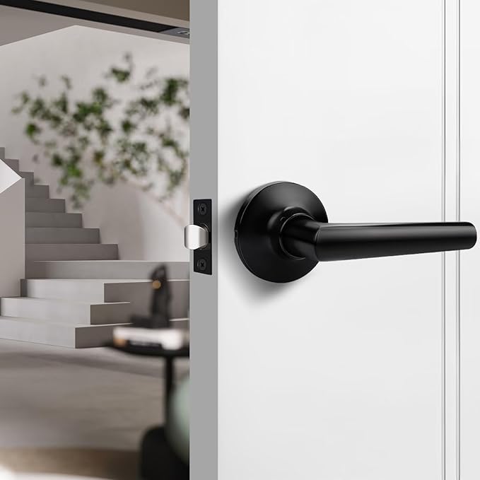 GOBEKOR 3 Pack Matte Black Door Handles Interior,Heavy Duty Passage Door Handles Interior Door Levers for Hallway and Closet, Modern Sleek Round Door Locks