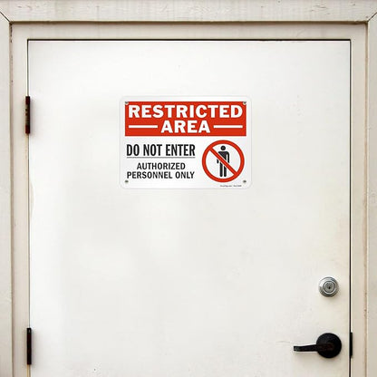 SmartSign 7 x 10 inch “Restricted Area - Do Not Enter, Authorized Personnel Only” Sign with Symbol, Digitally Printed, 55 mil HDPE Plastic, Red, White and Black, Made in USA