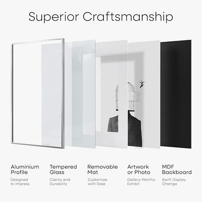 Homeforia 11x11 Picture Frame Silver, High End Metal 11 by 11 Square Frames with Mat 9 x 9 Photo, 11x11 Thin Poster Frame Matted to 9x9 inch Art, Wall Hanging Frame, Tempered Glass, Wall Kit, Set of 1