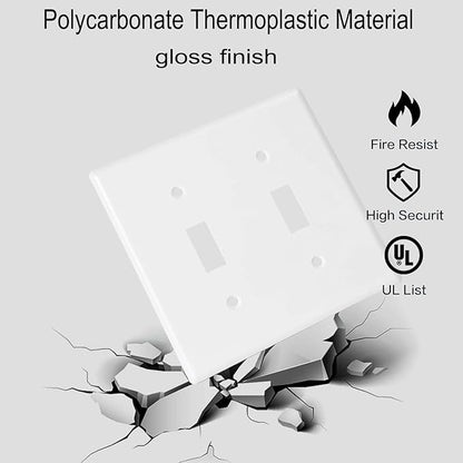Toggle Light Switch Wall Plates 2-Gang Switch Electrical Cover Plate Unbreakable Thermoplastic Faceplate, White (4 Pack)