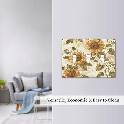 Decorative Switch Plates Rustic Sunflower Floral Pattern 3 Gang Wall Plate Triple Toggle Light Switch Cover Faceplate Electrical Wall Panels for Bedroom Cabin Decor