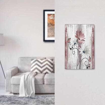 Light Switch Cover Plate Pink White Daisy Butterfly Wood Grain 1 Gang No Device Blank Electrical Wall Plates Faceplate Decorative Switch Plate for Farmhouse Bathroom Decor