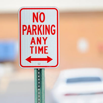 T&R (2 Pack) Large No Parking Anytime Signs, 18" x 12" Engineer Grade Reflective Sheeting, Rust Free Aluminum, Weather Resistant, Waterproof, Fade Resistant, 2 Pre-drilled Holes