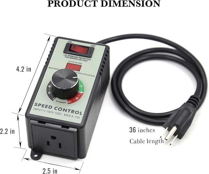 AC Motor Variable Speed Controller 120V 15A 4000W with Overload Protection Switch